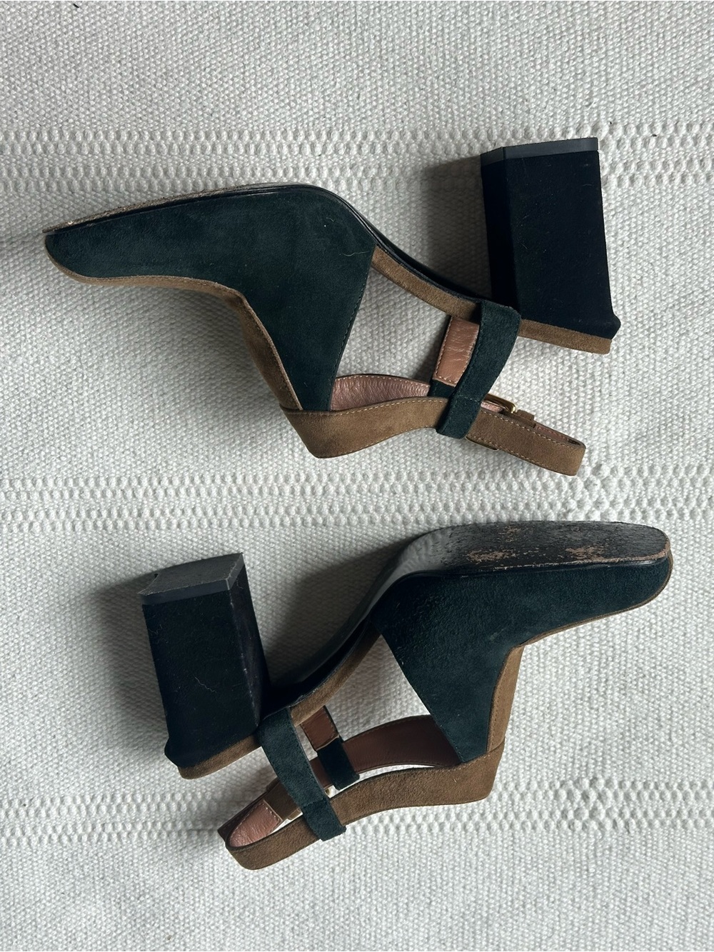 Marni Brown & Dark Green Suede Block Heel Slingbacks